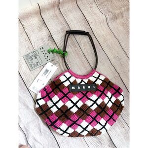 NWT Marni Market handbag‎ in cotton knit with diamond pattern in Pink Crochet